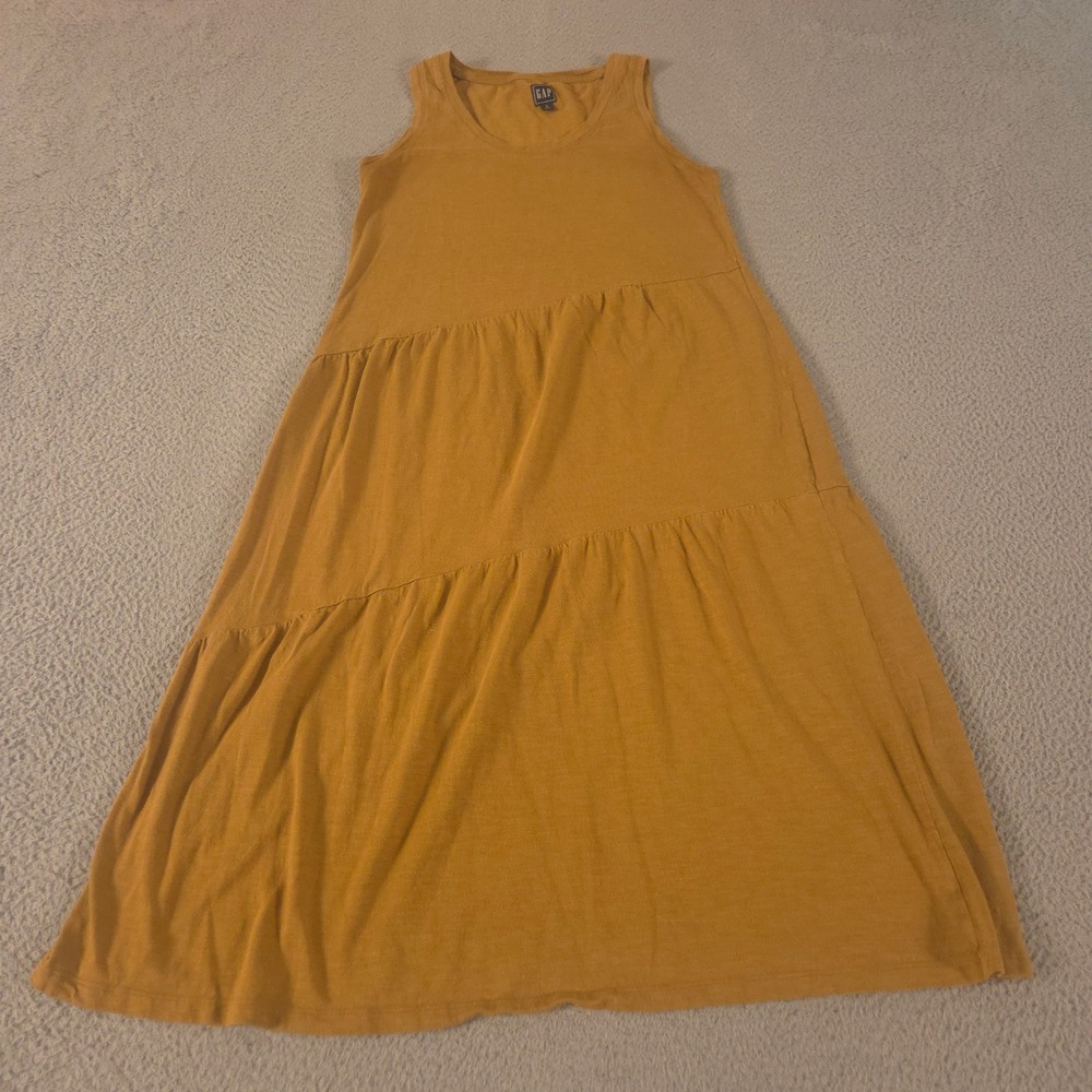 Gap Dress Womens Small Deep Camel Sleeveless Tiered Ruffle Slub Knit Midi Travel